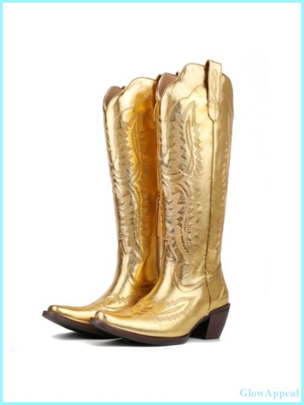Meefit Women's Knee High Western Cowgirl Boots Pointed Toe Block Heel
